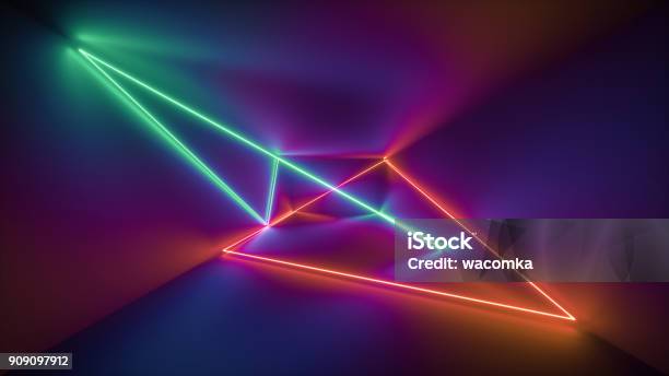 3drendering Abstrakte Leuchtende Linien Neonlichter Psychedelische Hintergrund Uv Lebendige Farben Des Regenbogens Lasershow Stockfoto und mehr Bilder von Neon