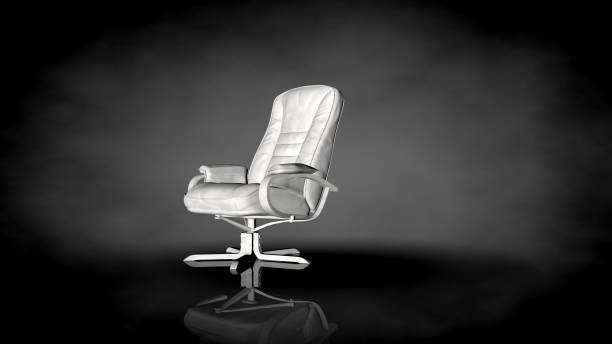 istock 3d rendering of a white chair on a black background 909098676