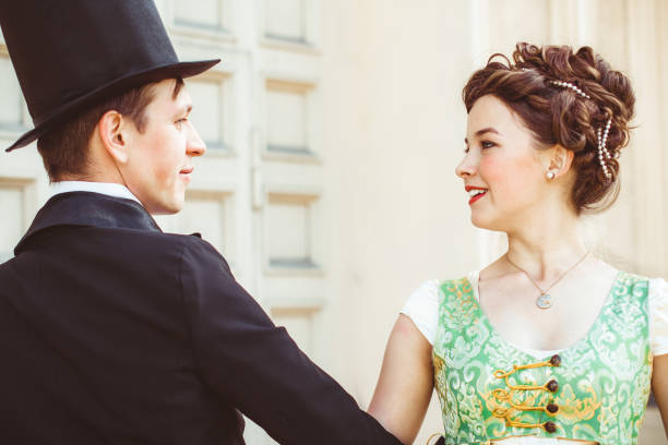 couple in ballroom costumes stock photo
