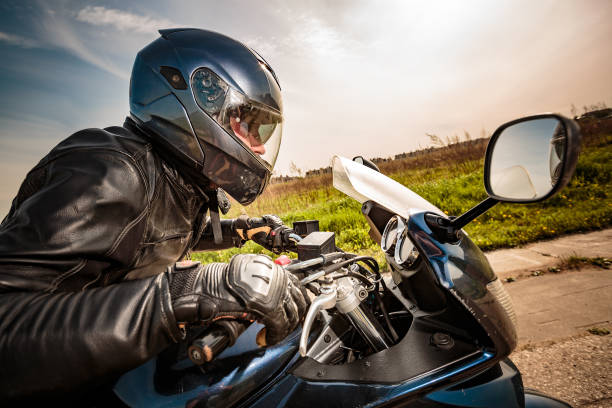 Biker racing on the road