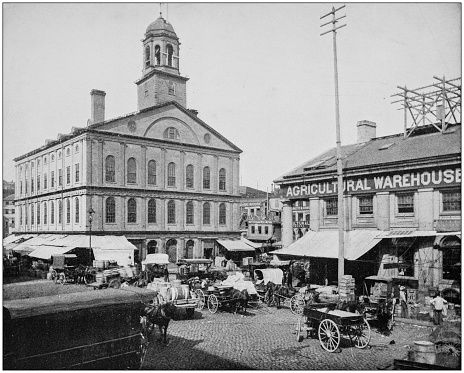 Antique photograph of World's famous sites: Faneuil Hall, Boston