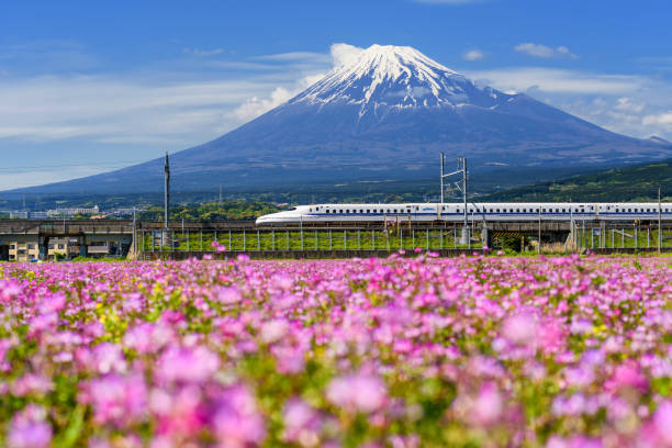 shinkansen bullet train pass mountain fuji - high speed train zdjęcia i obrazy z banku zdjęć