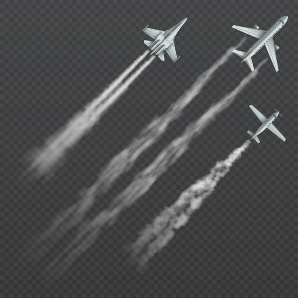 illustrations, cliparts, dessins animés et icônes de des avions et des combattants militaires avec condensation smoky trail collection vector isolé - army air corps