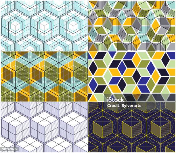 premium vector | geometric 3d lines abstract seamless... Geometric Lines Abstract Seamless Patterns Set 3d Vector Backgrounds ...