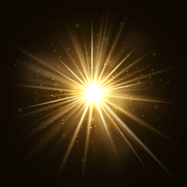 ゴールド スター バースト。暗い背景のベクトル図に分離された黄金の光爆発 - 太陽光線点のイラスト素材／クリップアート素材／マンガ素材／アイコン素材
