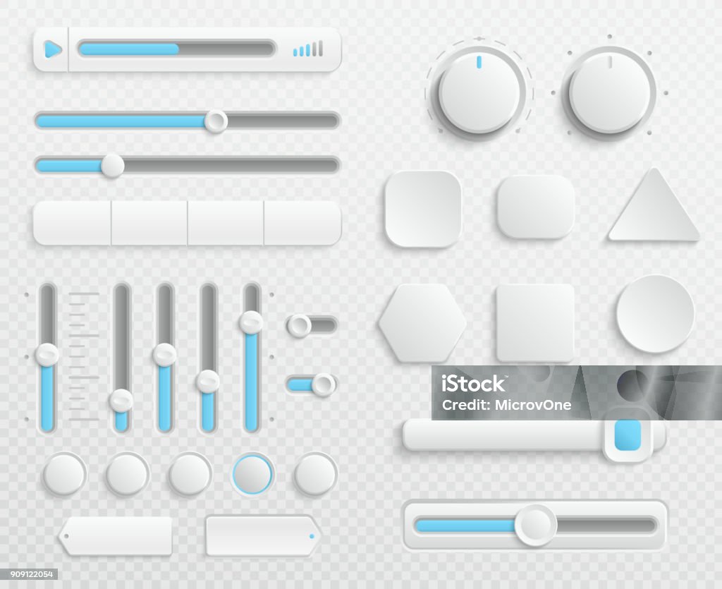白い web ボタンや ui のスライダー ベクトル透明な背景に分離したセット - 滑るのロイヤリティフリーベクトルアート