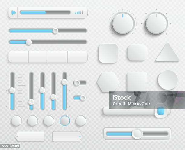 White Web Buttons And Ui Sliders Vector Set Isolated On Transparent Background Stock Illustration - Download Image Now