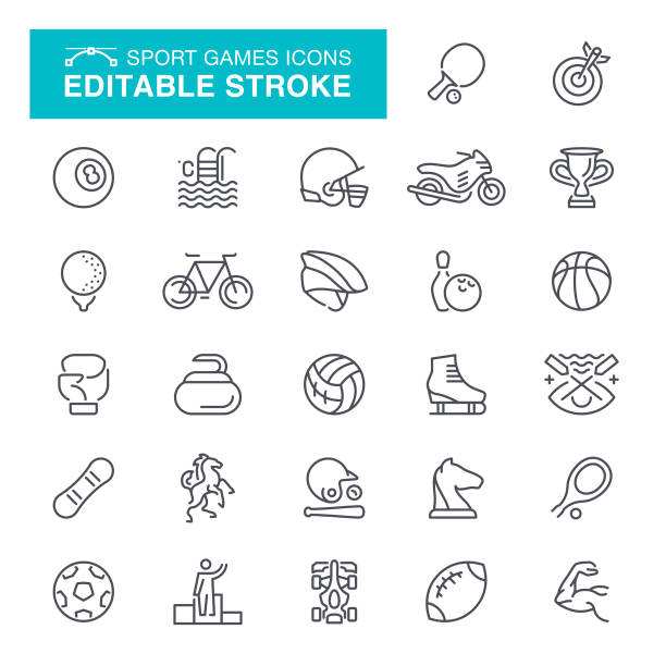 ilustrações de stock, clip art, desenhos animados e ícones de sport editable stroke icons - racket tennis professional sport ball
