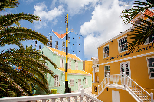 Curacao, Caribbean - August 11, 2017: The typical and colorful houses of Otrabanda, a part of Willemstad on the Caribbean island of Curacao.