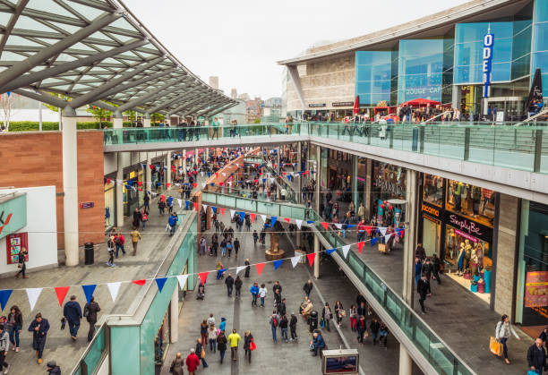 Shopping in Liverpool, England Liverpool, UK - A high-angle view of people shopping in Liverpool's city centre. liverpool one stock pictures, royalty-free photos & images