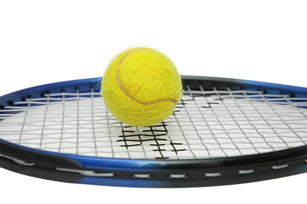 istock Tennis racket and ball isolated on white 90914297