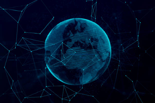 istock 3d digital rendering blue planet earth globe, with glow connection point, internet network media technology globalization concept, some elements of this image furnished by NASA 909145226