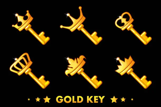 Vector illustration of Cartoon Golden key with crown