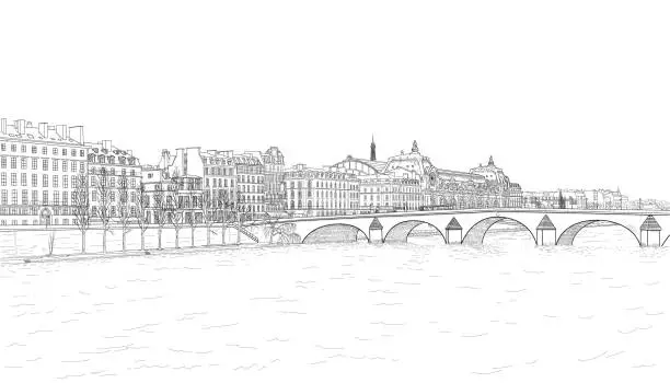 Vector illustration of sketch of Seine embankment