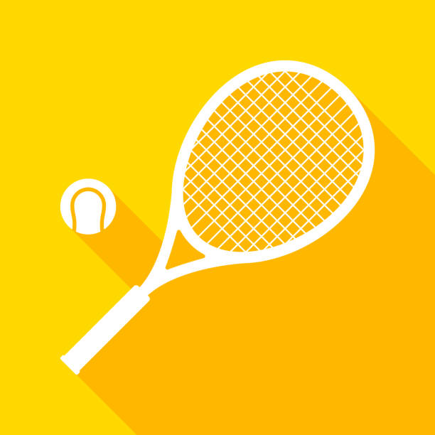illustrazioni stock, clip art, cartoni animati e icone di tendenza di racchetta da tennis e palla con ombra lunga - racchetta