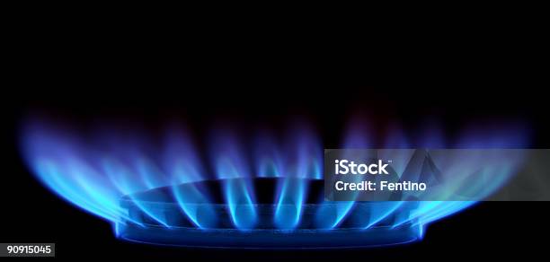 Blue Flames In Black Stock Photo - Download Image Now - Natural Gas, Flame, Stove