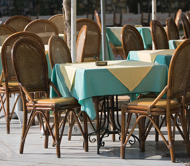 Outdoor restaurant tables stock photo