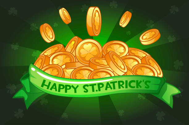 ilustrações de stock, clip art, desenhos animados e ícones de happy st.patrick's day ribon and coins - changing form change backgrounds leaf