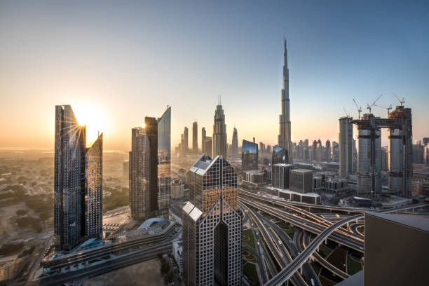 istock Sunrise colors over Dubai Downtown district. 909153318