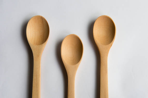 istock Three spoons of natural wood. Isolated on white background. 909158686