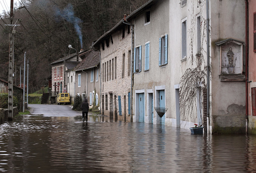 A street flooded by the river Vienne in winter, near Limoges