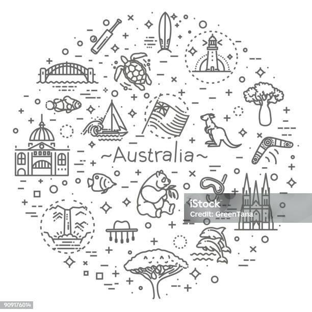 Vector Graphic Set Australian Culture Animals Traditions Sign Element Emblem Symbol Stock Illustration - Download Image Now