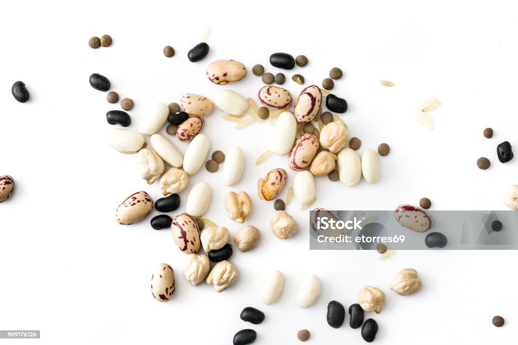 Assorted legumes Assorted legumes isolated on white background. Bean Stock Photo