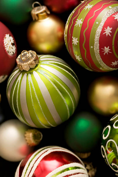 A background full of Christmas ornaments  stock photo