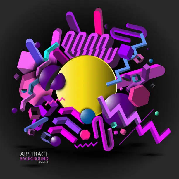 Vector illustration of Abstract geometric ultraviolet 3d background - vector eps10