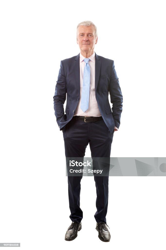 Senior businessman portrait Full length portrait of a senior businessman standing at isolated white background. Senior Adult Stock Photo
