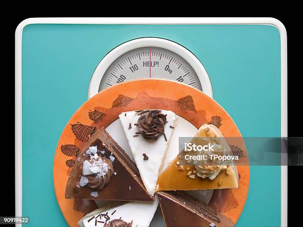 Chocolate Cake On Weighscale Help Stock Photo - Download Image Now - Cake, Candy, Chocolate