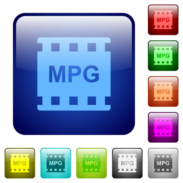ilustrações de stock, clip art, desenhos animados e ícones de mpg movie format color square buttons - filme imagem em movimento