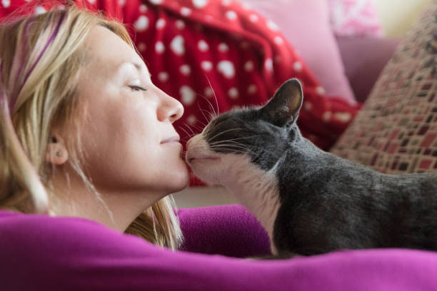 istock Young woman cuddling with loving cat 909217542
