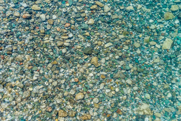 istock Stony bottom of the river under transparent water 909232670