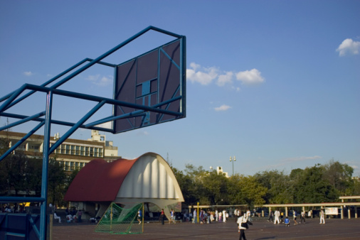Outdoor basketball hoop on an urban outdoor playground. Concept of sport lifestyle.