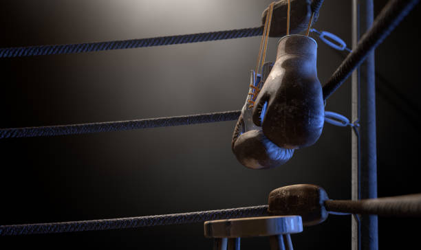 istock Vintage Boxing  Corner And Hung Up Gloves 909235394