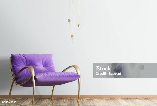 Interior With Armchair 3d Rendering Stock Photo - Download Image Now - Purple, Chair, Blue