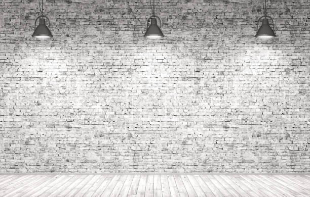 istock Brick wall, wooden floor and lamps  background 3d render 909242702