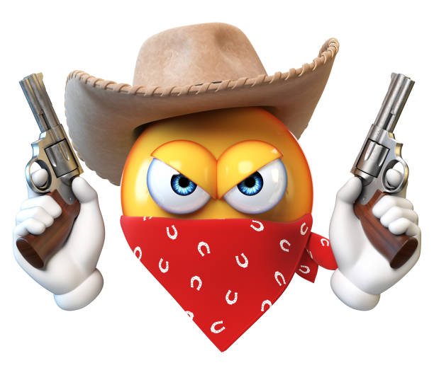 emoji bandito isolata su sfondo bianco, wild west rapinatore emoticon rendering 3d - gun gunman handgun men foto e immagini stock