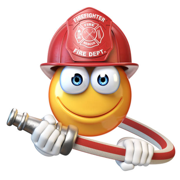 istock Fireman emoji isolated on white background, firefighter emoticon 3d rendering 909243320
