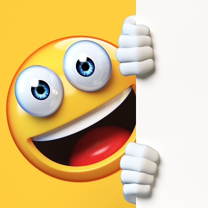 3d rendering of Emoji with smiley face on purple background