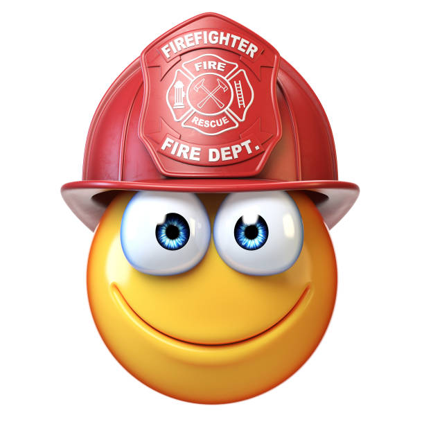 Fireman emoji isolated on white background, firefighter emoticon 3d rendering Fireman emoji isolated on white background, firefighter emoticon 3d rendering firefighter shield stock pictures, royalty-free photos & images