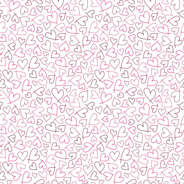 Cute seamless pattern with small pink hearts. Abstract romantic vector design for love holiday Valentine's day, mother's day, wedding invitation, wallpaper, wrapping paper, baby shower. Little red outline heart shapes on white background. hearts playing card illustrations stock illustrations