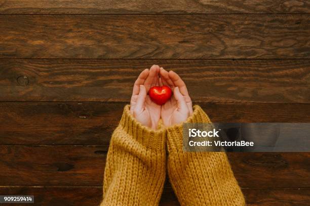 Heart At The Human Hands Stock Photo - Download Image Now - Dedication, Care, Healthcare And Medicine
