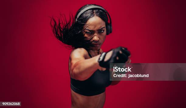 ボクサーのスタジオで彼女のパンチを練習して - ボクシングのストックフォトや画像を多数ご用意 - ボクシング, 女性, 女性一人