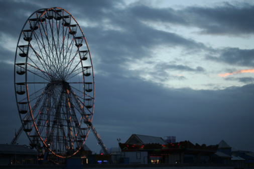 The big wheel at night on one of the piers at Blackpool, UK