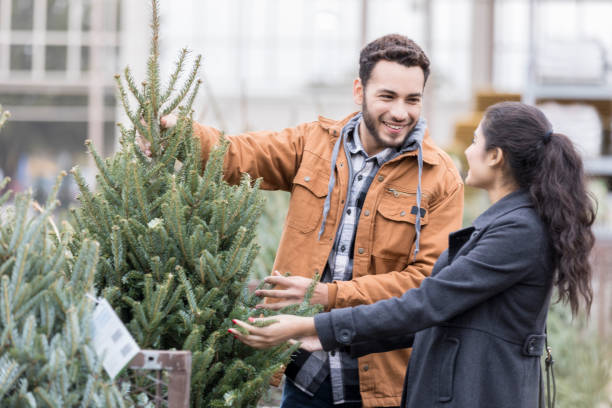istock Couple pick out Christmas tree for their home 909271562