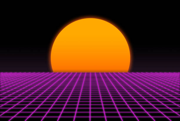 istock Retro Futuristic grid with sunset 909272750