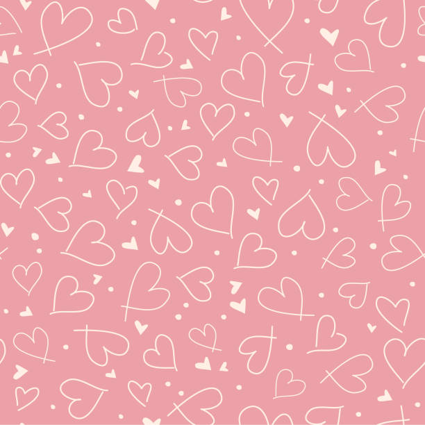 Cute seamless pattern with small hearts and dots. Abstract romantic vector design for love holiday Valentine's day, mother's day, wedding invitation, wallpaper, wrapping paper, scrapbooking. Little white silhouette heart shapes and spots on pink background. happy valentines day book stock illustrations