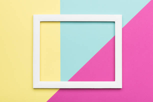 istock Abstract pastel colored paper texture minimalism background. Minimal geometric shapes and lines composition with empty picture frame. 909283714